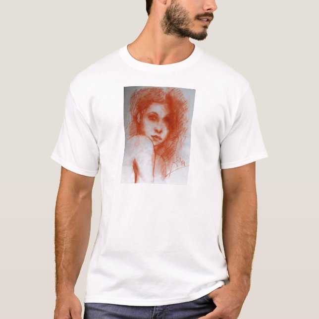 ROMANTIC BEAUTY/Woman Porträtt i Sepia Brown Tee Shirt (Framsida)