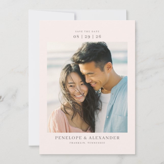 Romantic Beige Minimalist Photo Spara Datumet (Framsida)