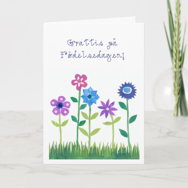 Romantic Birthday Card with Swedish Greeting Kort (Framsida)