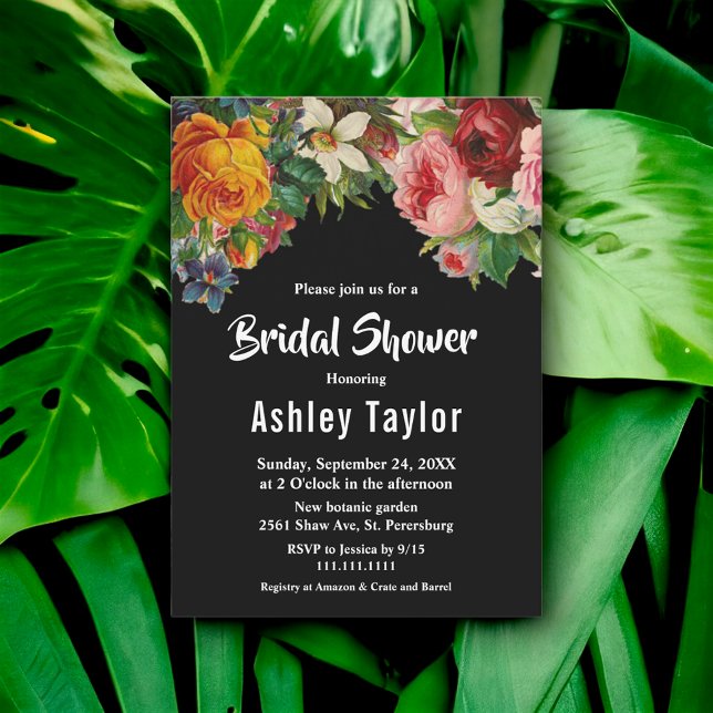 Romantic Black and White Boho Blommigt Möhippa Inbjudningar (Skapare uppladdad)