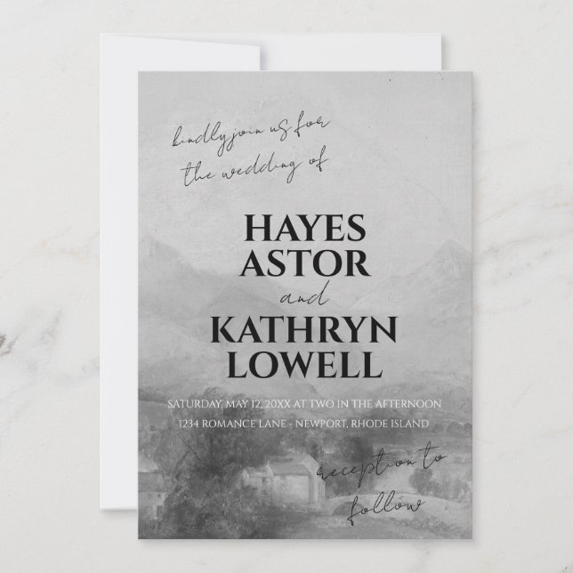 Romantic Black and White Elegant Classic Old Money Inbjudningar (Framsida)