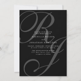 Romantic Black and White Monogram Bröllop Inbjudningar