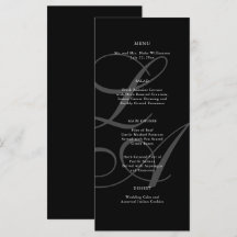 Romantic Black and White Monogram Bröllop Menu