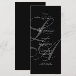 Romantic Black and White Monogram Bröllop Menu Meny