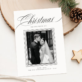 Romantic Black and White Newlywed Photo Christmas Julkort