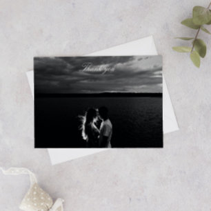 Romantic Black and White Photo Bröllop Tack Kort