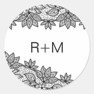 Romantic Black and White Snöre Bröllop Monogram Runt Klistermärke