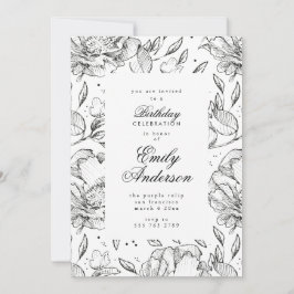 Romantic Black Blommigt Elegant Birthday-inbjudan Inbjudningar