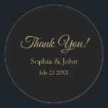 Romantic Black och Guld Bröllop Tack Runt Klistermärke<br><div class="desc">Form: Klassiska runda fästmärken Skapar anpassningsbar-klistermärken för varje tillfälle! Från speciell utskick och skrapbokning till barnaktiviteter och DIY-projekt, hittar du dessa klistermärken som är underbara för så många användor. Lägg till egna mönster, mönster, text och bilder! Mått: Finns i två storlekar: stor: 3-tumsdiameter, 6 klistermärken per lakan Liten: 1, 5-tumsdiameter,...</div>