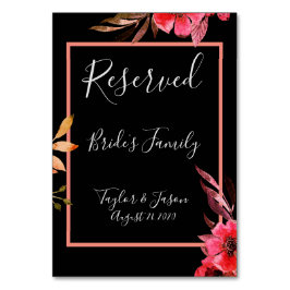 Romantic Black & Orange Blommigt Script Bröllop Bordsnummer