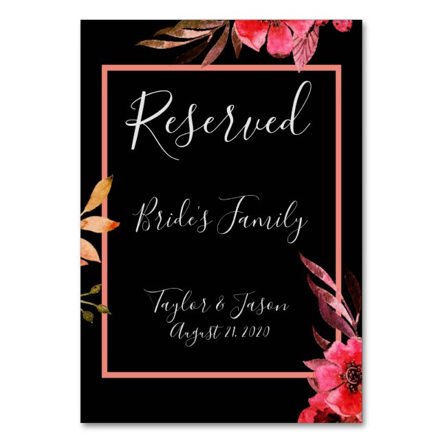 Romantic Black & Orange Blommigt Script Bröllop Bordsnummer (Framsidan)