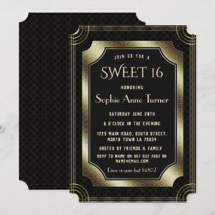 Romantic Black Underbar Gatsby Art Deco 20s SWEET Inbjudningar