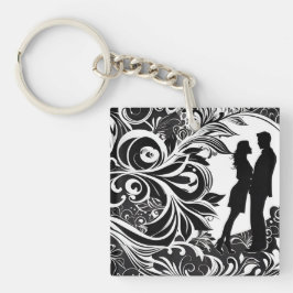 Romantic Black & White Blommigt Silhouette Couple