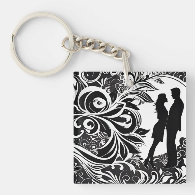 Romantic Black & White Blommigt Silhouette Couple (Framsidan)