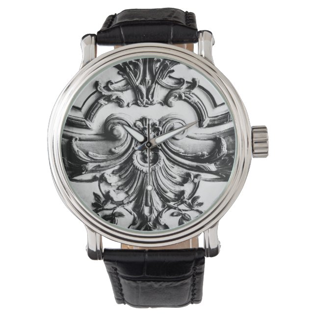 Romantic Black & White Fleur de Lis - Versailles Armbandsur (Framsida)