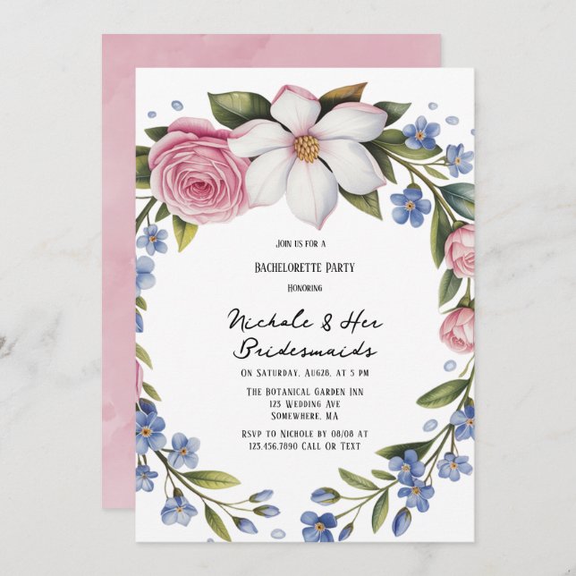 Romantic Blommigt Bouquet Bridesmaids Luncheon Inbjudningar (Fram/baksida)