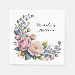Romantic Blommigt Bouquet Bröllop Pappersservett