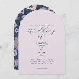 Romantic blue and purple floral garden wedding inbjudningar