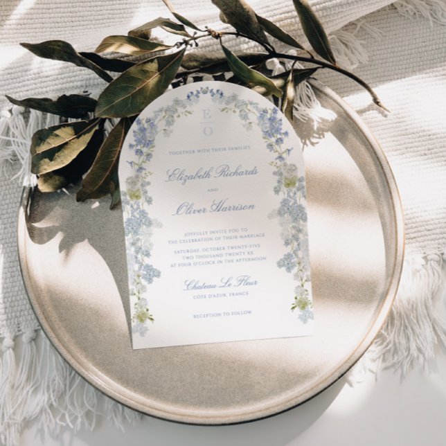 Romantic Blue Floral Monogram All in One Wedding Inbjudningar (Skapare uppladdad)