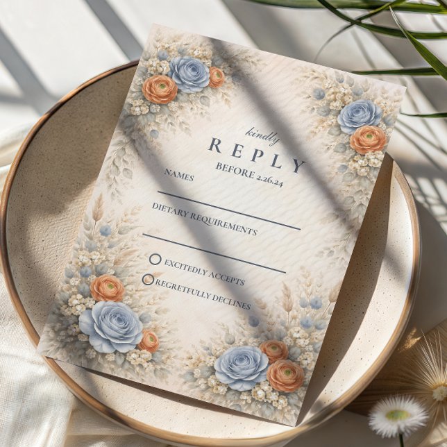 Romantic Blue Floral Wedding OSA Kort (Skapare uppladdad)