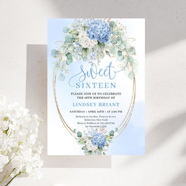 Romantic Blue Hydrangea Sweet Sixteen Invitation Inbjudningar (Romantic Blue Hydrangea Sweet Sixteen Invitation)