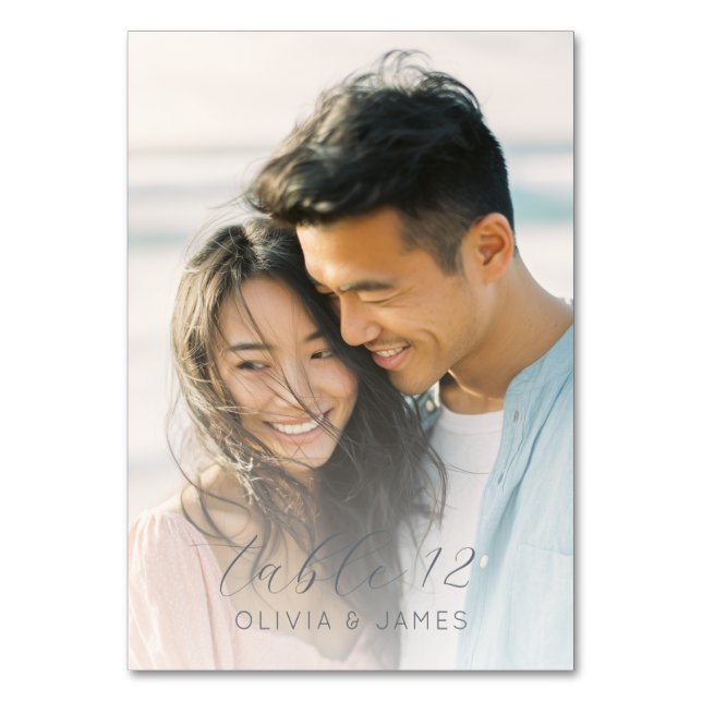 Romantic Blue Minimalist Photo Bordsnummer (Baksidan)