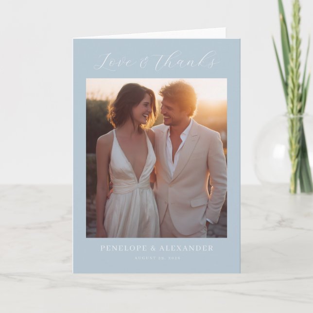 Romantic Blue Minimalist Photo Tack Kort (Framsida)