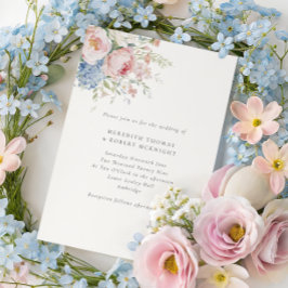 Romantic Blue & Pink Pastel Floral Wedding Inbjudningar