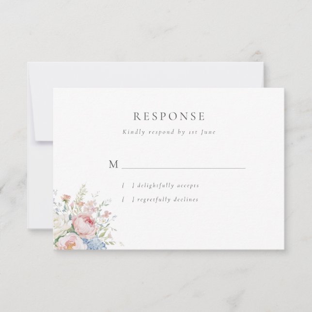 Romantic Blue & Pink Pastel Floral Wedding OSA Kort (Framsida)