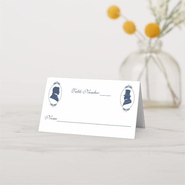 Romantic Blue Regency Gay Botanical Silhouette  Placeringskort (Framsida)