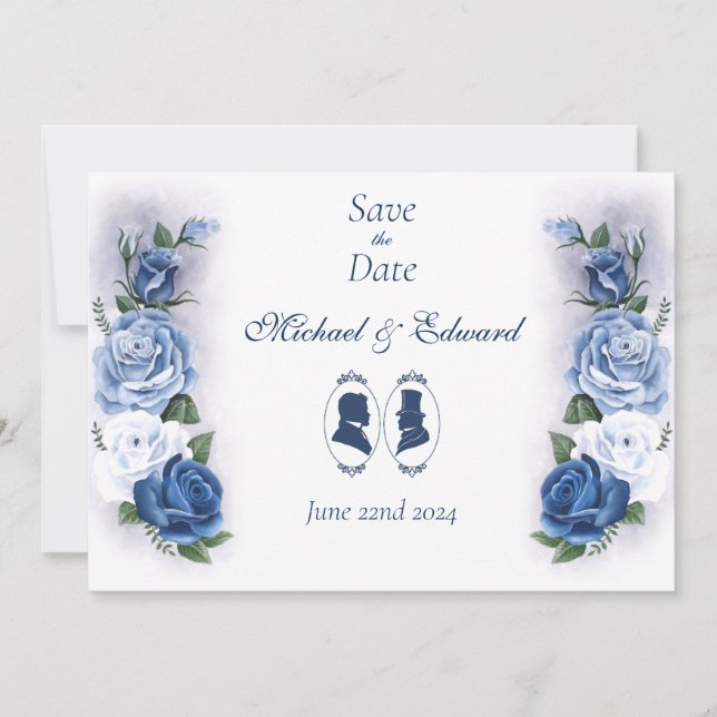 Romantic Blue Regency Gay Botanical Silhouette  Spara Datumet (Framsida)