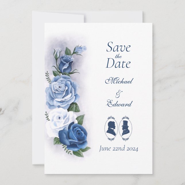 Romantic Blue Regency Gay Botanical Silhouette  Spara Datumet (Framsida)