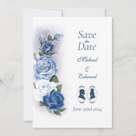 Romantic Blue Regency Gay Botanical Silhouette  Spara Datumet