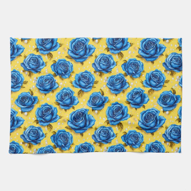 Romantic Blue Roses Modern Flower 🌹 Kökshandduk (Horisontell)