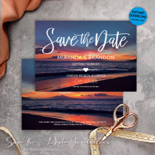Romantic Blue Sunset Summer Beach Wedding Spara Datumet