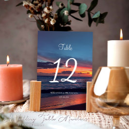 Romantic Blue Sunset Tropical Beach Wedding Bordsnummer