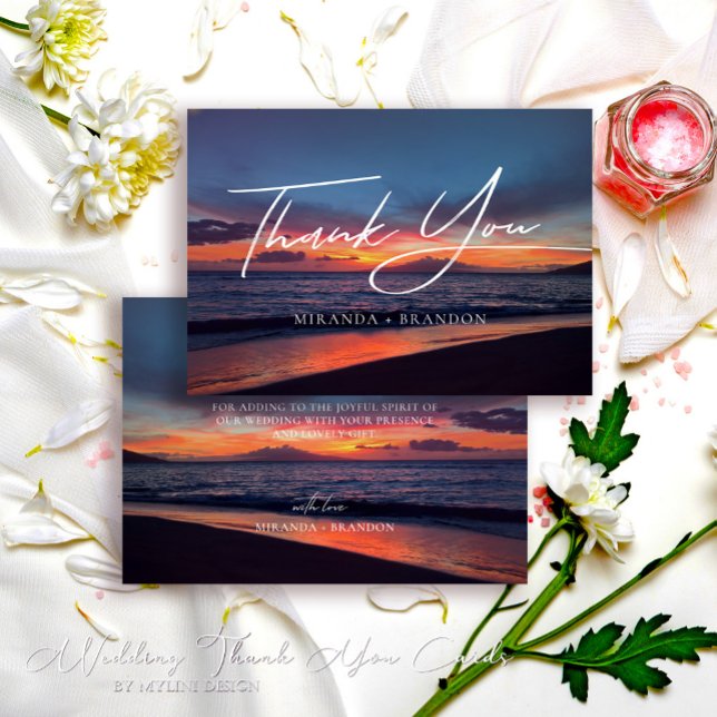Romantic Blue Sunset Tropical Beach Wedding Tack Kort (Skapare uppladdad)