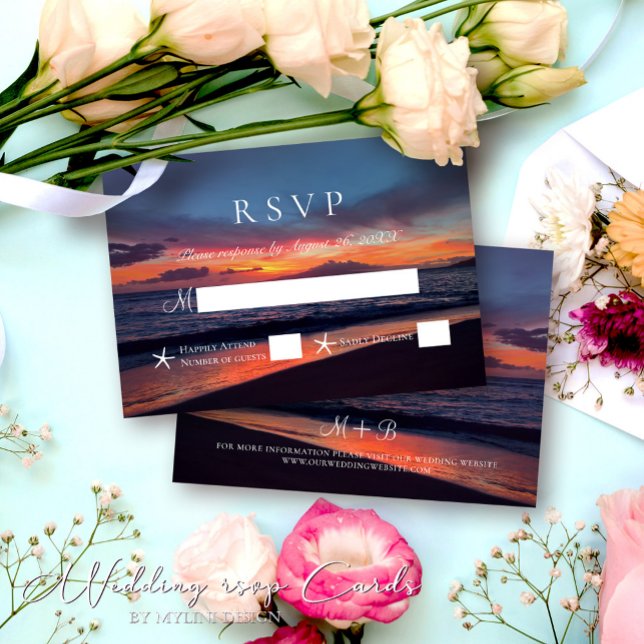 Romantic Blue Sunset Tropical Summer Beach Wedding OSA Kort (Skapare uppladdad)