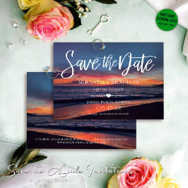 Romantic Blue Sunset Tropical Summer Beach Wedding Spara Datumet