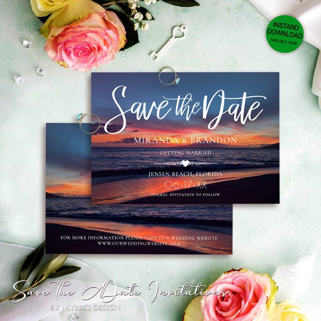 Romantic Blue Sunset Tropical Summer Beach Wedding Spara Datumet (Skapare uppladdad)
