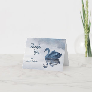 Romantic Blue Svan Bröllop Tack Kort