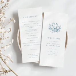 Romantic Blue Vintage Swans Wedding Program