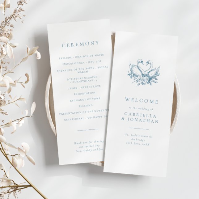 Romantic Blue Vintage Swans Wedding Program (Skapare uppladdad)