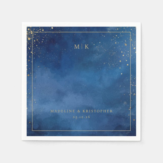 Romantic Blue Watercolor Stars Pappersservett (Framsidan)