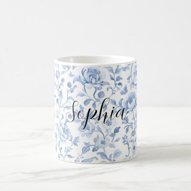 Romantic Blue White Floral Bridal Shower Kaffemugg (Center)
