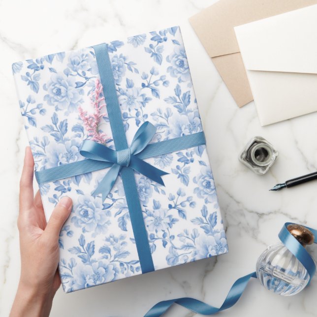 Romantic Blue White Flowers Bridal Shower Presentpapper (Gifting)