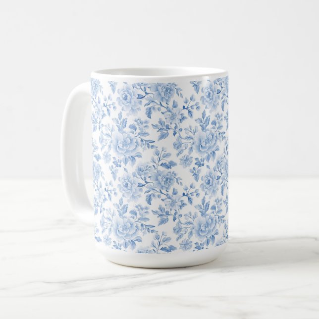 Romantic Blue White Flowers Kaffemugg (Framsida vänster)
