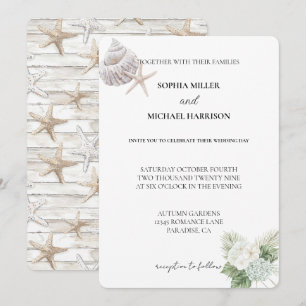 Romantic Blue White Hydrangea Blommigt Beach Weddi Inbjudningar