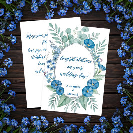 Romantic Blue Wildblomma Bröllop Grattisar Kort