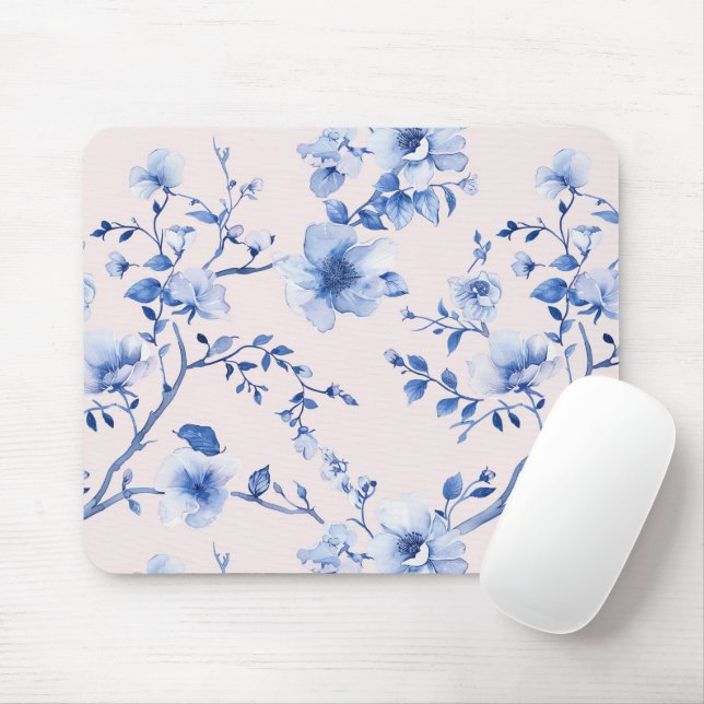Romantic Blush Blue Floral   Musmatta (Med mus)